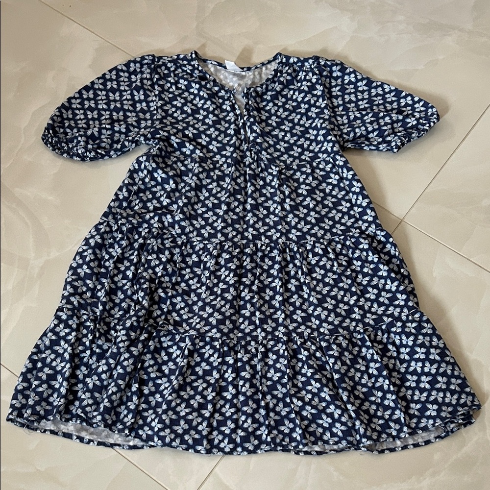 Zara Navy Blue Floral Tiered Casual Dress